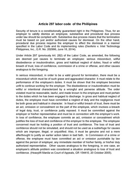 article 297 labor code of the philippines|Just Causes .